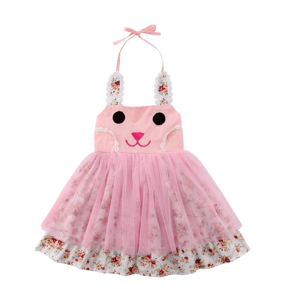 Toddler Baby Girls Tulle Tutu Sundress Easter Cartoon Bunny Dress Party Outfit