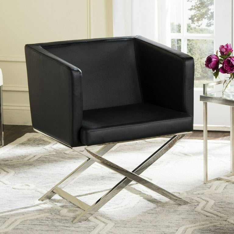 Safavieh Celine Modern Glam Chrome Upholstered Cross Leg Chair