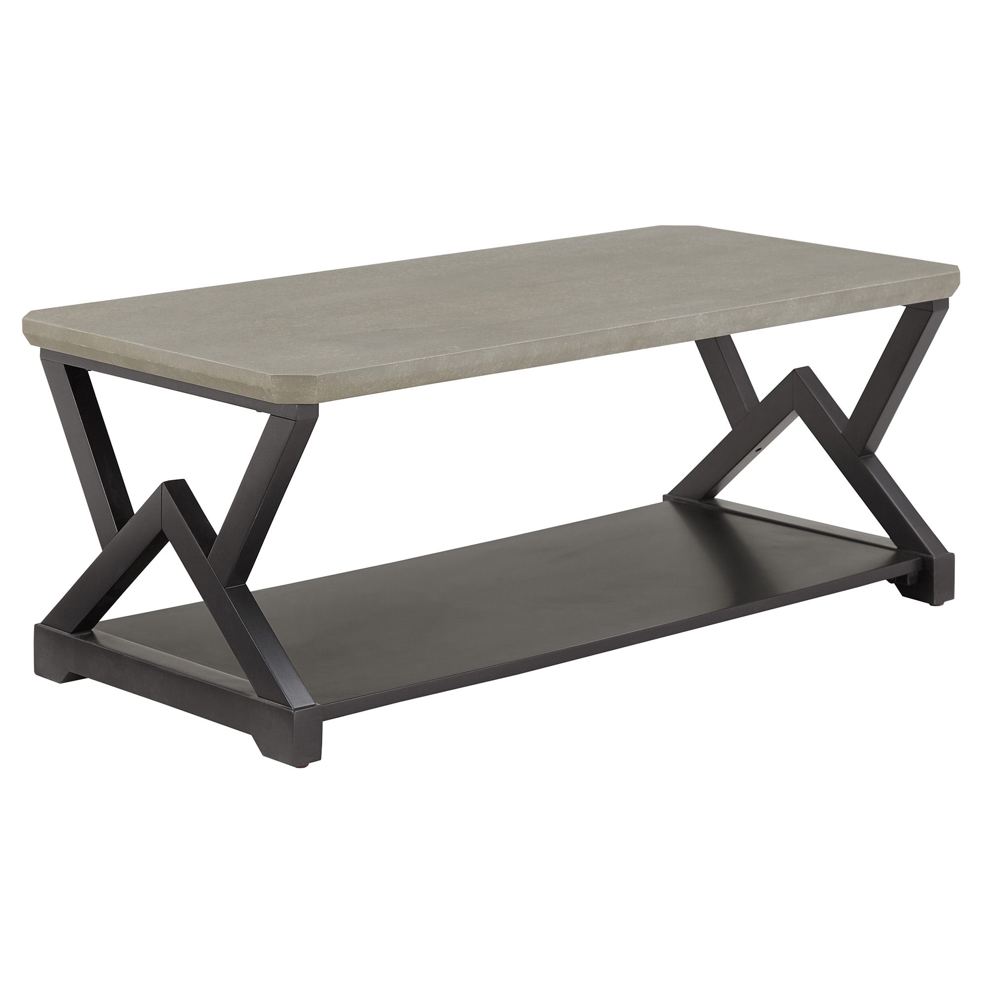 Weston Home Cuenca Black Finish Light Grey Fiber Cement Top Coffee Table