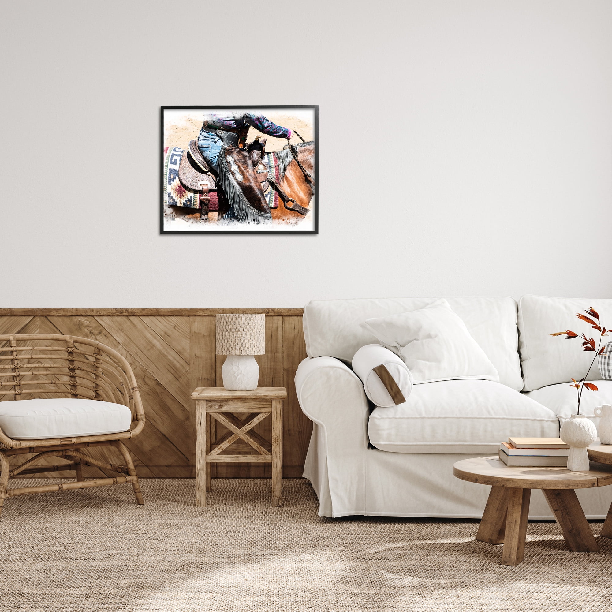 Stupell Industries Western Cowboy on Saddle Animals & Insects Painting Black Framed Art Print Wall Art, 30 x 24