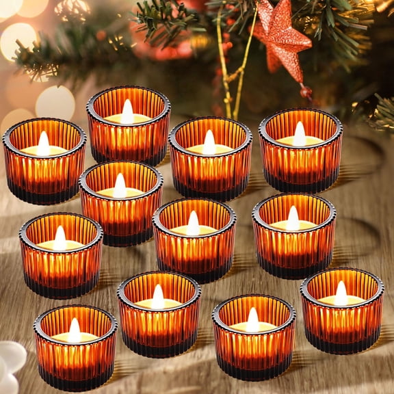JOYIT Amber Votive Candle Holders Bulk Set of Tealight Candle Holder for Wedding Table Centerpiece, Glass Small Candle Holders for Birthday Party, Valentine's Day, Home Decor (2''X 1.4'') C113