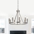 thumbnail image 3 of Melucee 9-light Wagon Wheel Chandelier Farmhouse Brushen Nickel Chandeliers for Dining Room Light Fixtures, Metal Round Industrial Chandeliers Island Light for Living Dining Foyer Entryway, 3 of 7