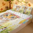 thumbnail image 3 of Manfei Forest Flower Tiger Zipper Twin Comforter Sets with Fitted Sheet and 2 Pillowcases, Kawaii Spring Groovy Zipper Bedding Set, Green Orange, Polkadot Reversible, 4pcs, 3 of 7
