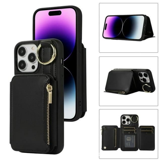 MesaSe 15/15Plus/15Pro/15PM Leather Case Phone Protector Case Hanging Cord Multi Card Bag Convenient Payment Phone Case