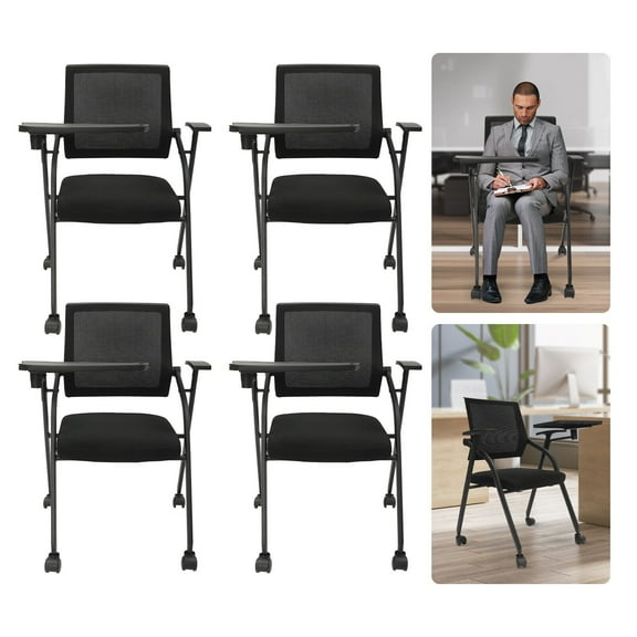Miumaeov 4Pcs Folding Conference Room Chairs Ergonomic Office Chair Seat W/ Practical Tablet & Arms