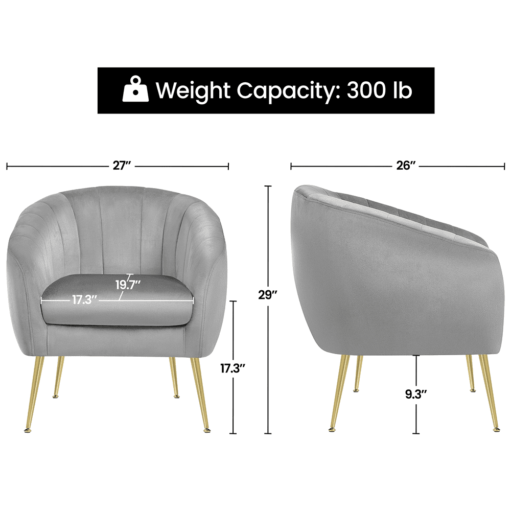 Alden Design Barrel Accent Chair with Gold Metal Legs for Living Room, Gray