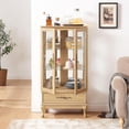 thumbnail image 4 of Vintage Lighted Curio Storage Cabinet with 1 Drawer, Mirrored Back & Tempered Glass Doors, 3 Tier Storage Display Cabinet Adjustable Shelves Home Office Showcase,Natural, 4 of 9