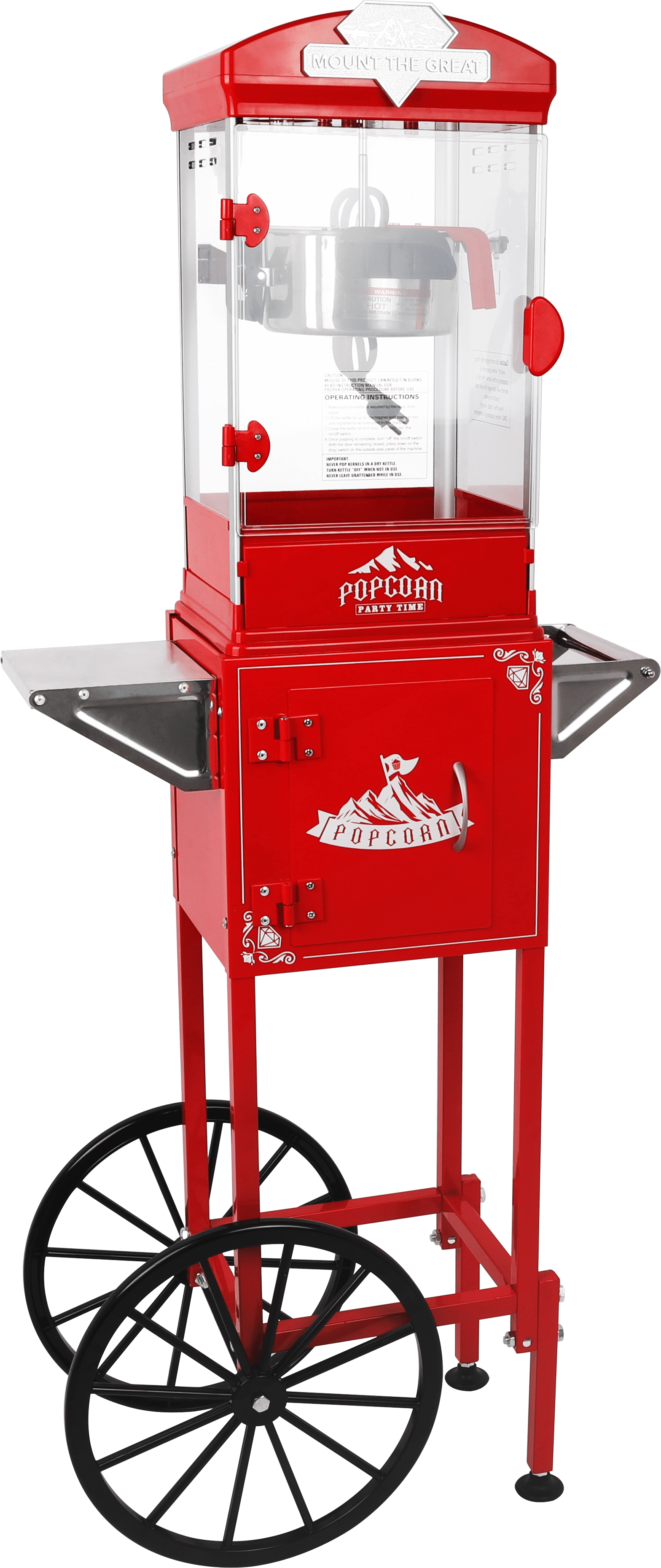 Popcorn Machine with Cart, Wheels & 10 Oz Kettle Popcorn Maker Measuring 3 plastic spoon Home Theater Popcorn Machine, Red