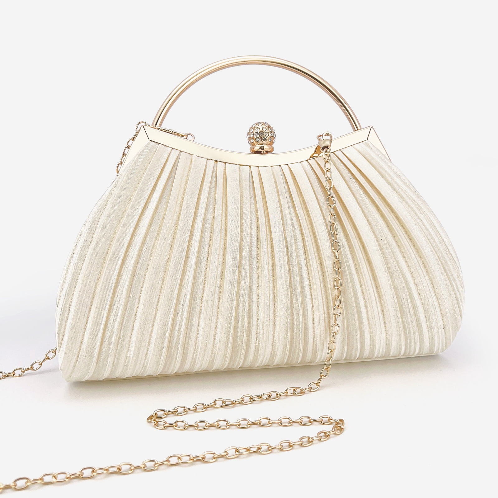 Clutch Purses for Women Evening Bags Party Clutches Handbag With Detachable Chain Strap for Cocktail Party Black Wedding Purses with Pleated