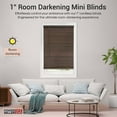 thumbnail image 3 of PowerSellerUSA 1" Vinyl Slats Room Darkening Cordless Window Blinds, 64L x 34W Inches Manual Operation Mode Blackout Privacy Blind, Solid Pattern Ceiling-Outside Mount Pull-Up Mini Blinds, Mahogany, 3 of 9