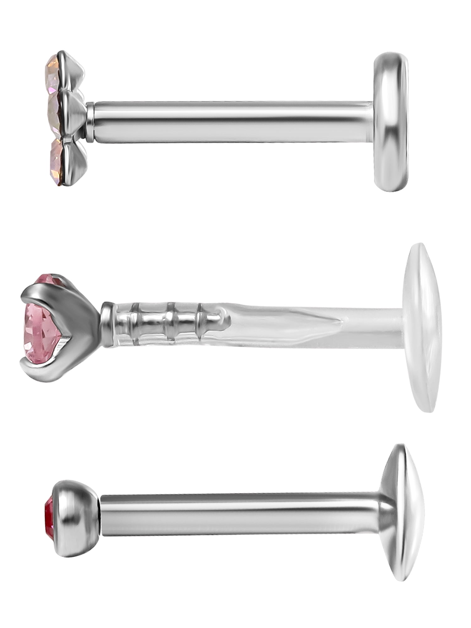 Women's 16-Gauge Pink Crystal Labret & Monroe Body Jewelry Set