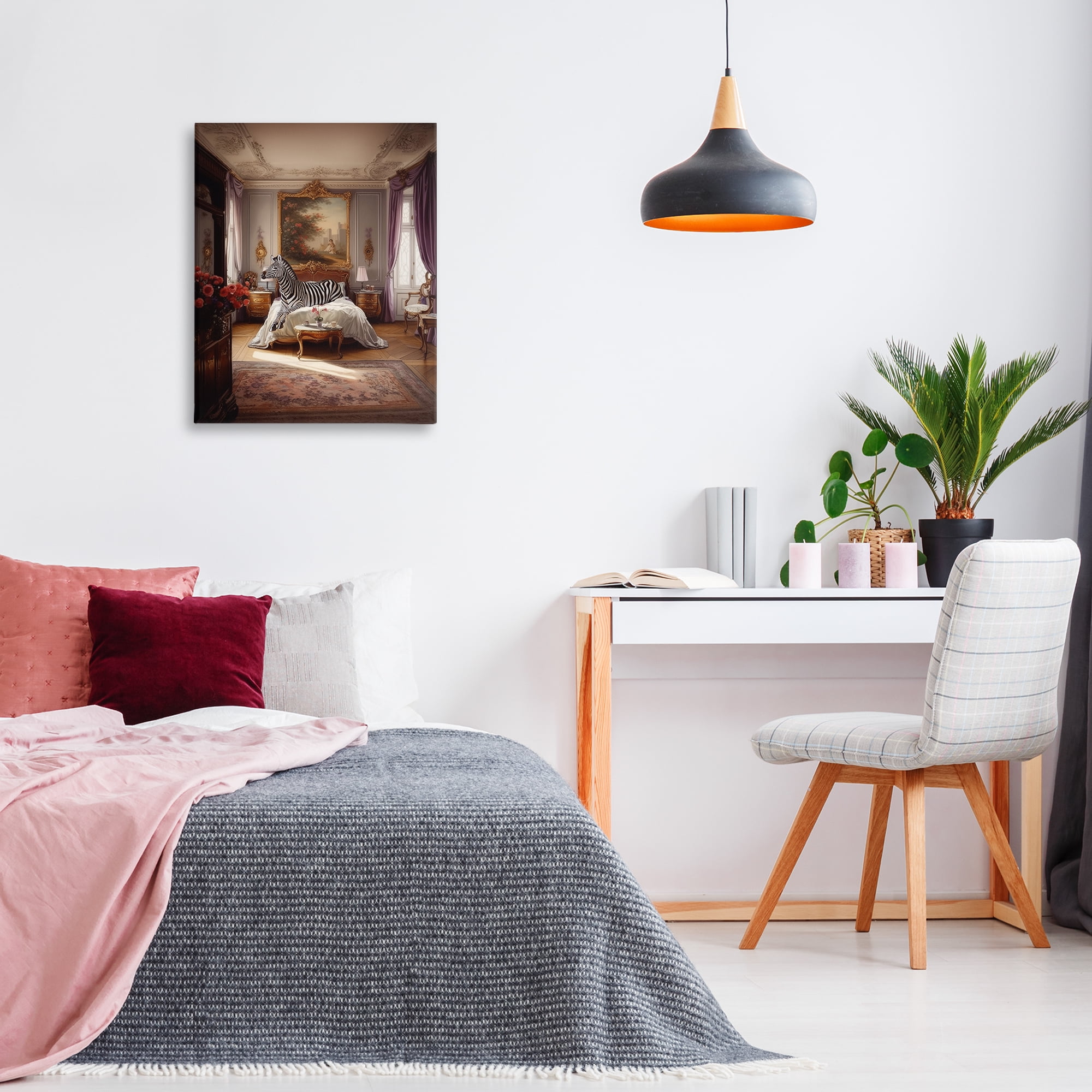 Stupell Industries Zebra in Regal Room Animals Painting Wrapped Canvas Art Print Wall Art, 24 x 30