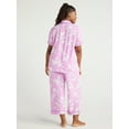 thumbnail image 3 of Joyspun Women's Knit Notch Collar Top and Capri Pants Pajama Set, 2-Piece, Sizes S to 3X, 3 of 5