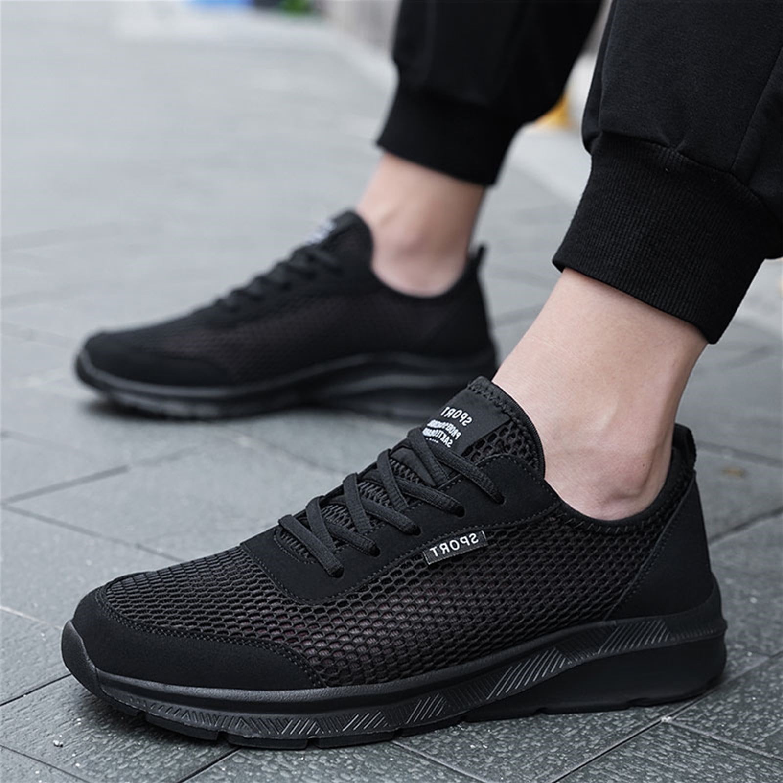 Yindaity Trail Running Shoes Men Men's Non Slip Shoes, Lightweight Mens Work Shoes Sneakers Soccer Shoes Men(Black,8)
