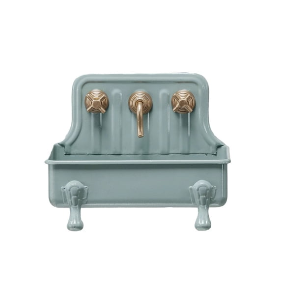 Creative Co-op Sink with Faucet Grey & Gold Metal Soap Dish