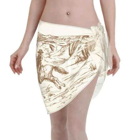 Disketp Western Desert Cowboys1 Women Swimsuit Cover Up Short Chiffon Summer Beach Sarong Bikini Wrap Skirt Bathing Suit
