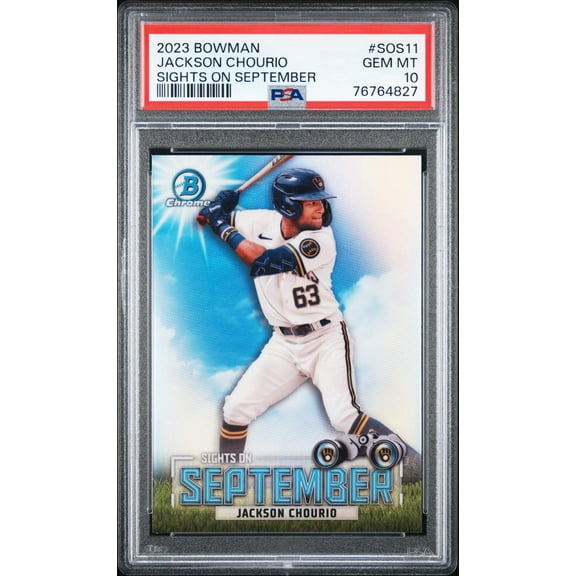 Graded 2023 Topps Bowman Jackson Chourio #SOS11 Sights on September Rookie RC Baseball Card PSA 10 Gem Mint