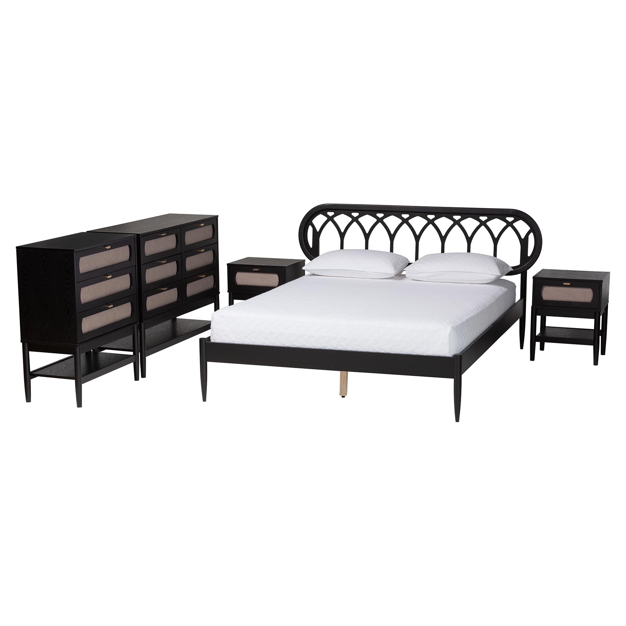 Baxton Studio Florica Art-Deco Bedroom Set, Queen, Beige