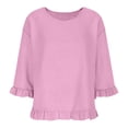 thumbnail image 4 of FRSASU Womens Tops 3/4 Sleeve Shirts Crew Neck Loose Solid Color Casual Blouses Pink, 4 of 9