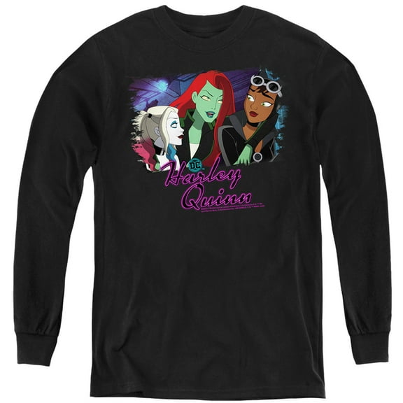 Harley Quinn Animated Series Girl Gang Kids Long Sleeve T Shirt (Medium) for Youth Boys and Girls, Black