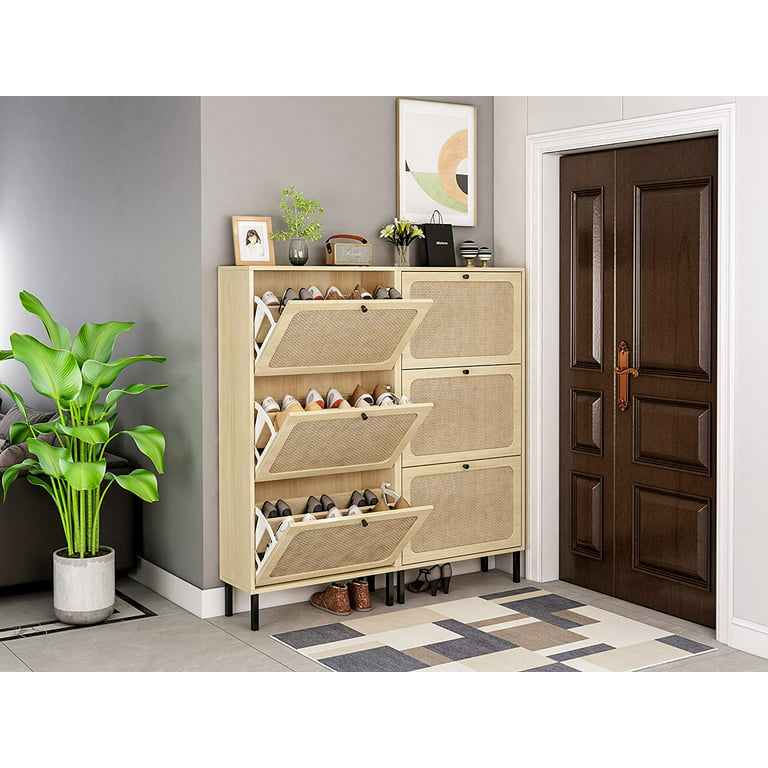 Shoe Storage Cabinet with 2 Flip Drawers for Entryway, Freestanding Shoe  Rack Modern Slim Entryway Shoe Organizer with Half Round Woven Rattan Doors  for Hallway - China Shoe Storage Cabinet, Shoe Cabinet