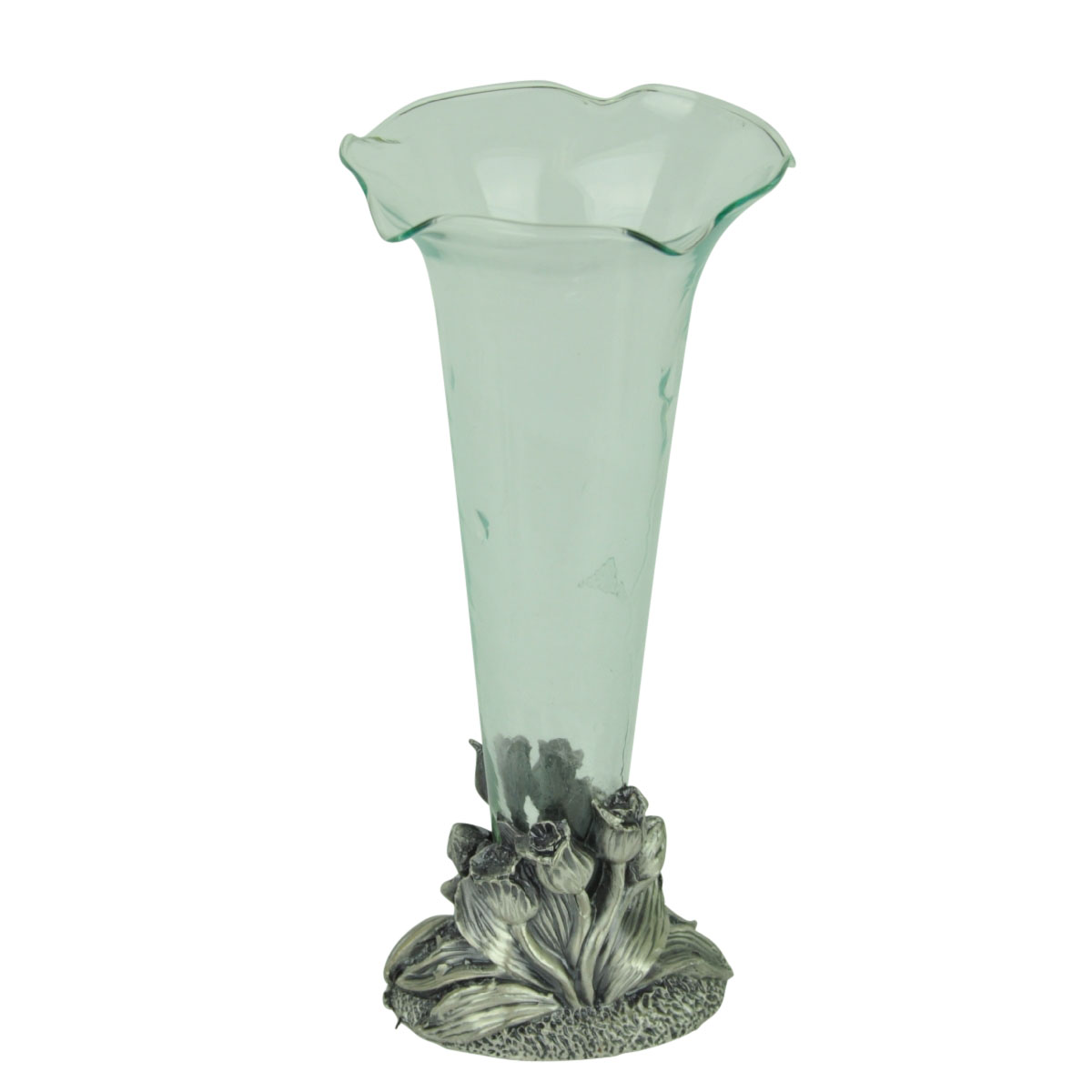 Flowers Vase Flower Holder Blown Glass Cast Metal Pewter Home Office Décor