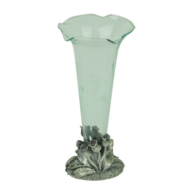 Flowers Vase Flower Holder Blown Glass Cast Metal Pewter Home Office Décor