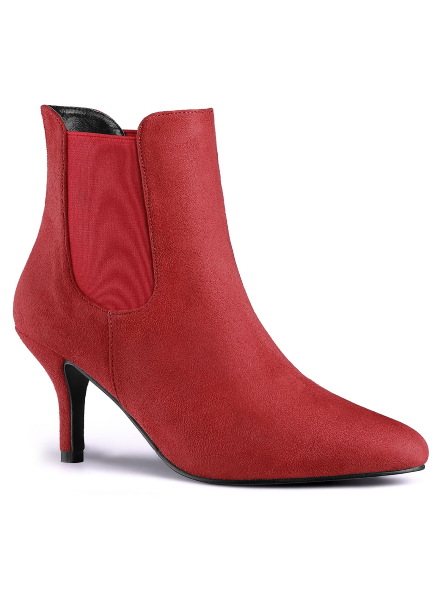 red mid heel ankle boots