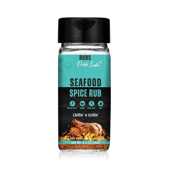 Seafood Spice Rub 2.3 oz (65 gm) w/ Convenient Dual Sifter Cap Savory Salty All Purpose Seasoning | Used for Grilling Marinating Broiling| Non-Bioengineered Vegan Gluten Free by Pride of India