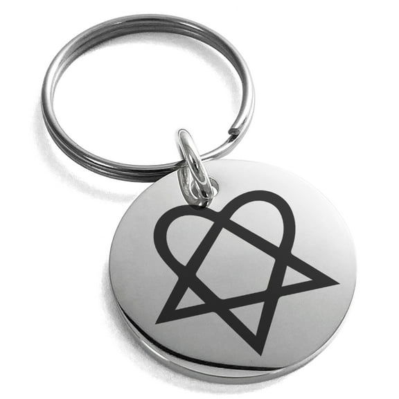 Tioneer Stainless Steel Heartagram Engraved Small Medallion Circle Charm Keychain Keyring