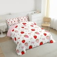 thumbnail image 3 of Homewish Red Pink Strawberry Full Size Comforter Sets for Girls, Kawaii Cartoon Bowknot Bedding Comforter Set, Love Heart Bowknot Reversible Bedding Sets, Luxury Bedroom Decor, 3 Pieces, 3 of 8