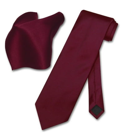 - Vesuvio Napoli Solid BURGUNDY Color NeckTie & Handkerchief Men's Neck Tie Set