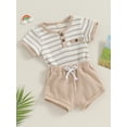 thumbnail image 3 of Hirigin Newborn Baby Boy Summer Clothes Set Stripe Button Short Sleeve Romper Bodysuit Shorts Set 0 3 6 12 18 Months Soft Waffle Outfit, 3 of 8