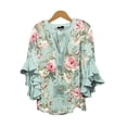 thumbnail image 4 of Helii Womens Flared Sleeve Shirt Boho Floral Print V Neck Dressy Casual Tops Trendy Flowy Loose Blouse Fashion Vacation Outfits Spring Summer 2026 S-5XL, 4 of 4