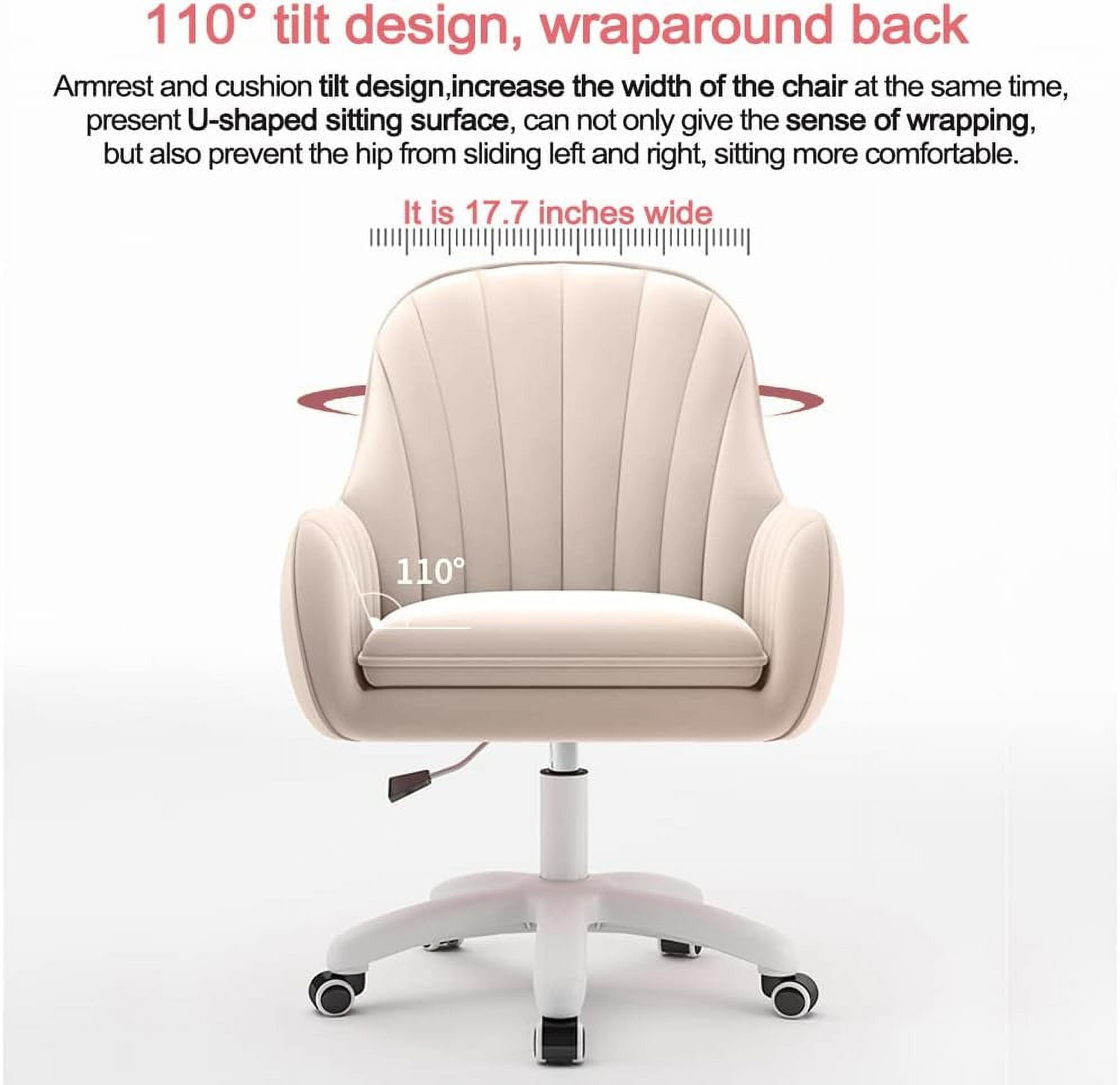 Home Office Chair Computer Chair with Mid-Back Upholstered Modern Tufted Computer Task Chair Swivel Height Adjustable Velvet Accent Chair.（White）