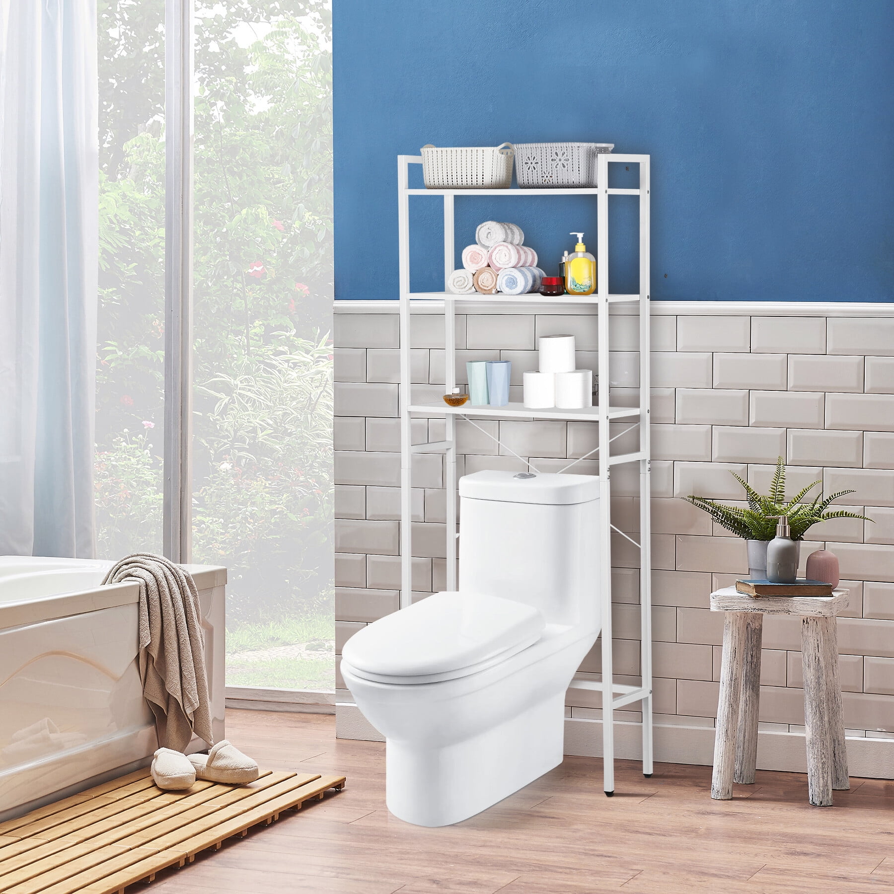 HomGarden Over The Toilet Storage 3-Shelf Bathroom Spacesaver MDF Organizer 24.8’’L x 64.4’’H White