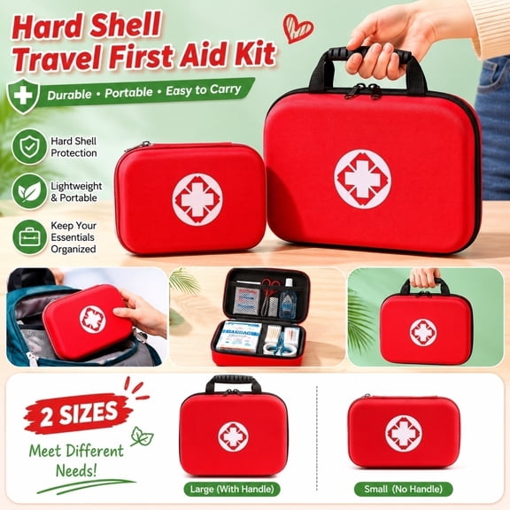 Hard Protective Medical Bag, Lightweight Travel First Aid Kit, Durable Hard First Aid Bag, Compact Red Emergency Kit Bag, 8X5X2 Inch Rugged Zippered Storage Case That Safeguards