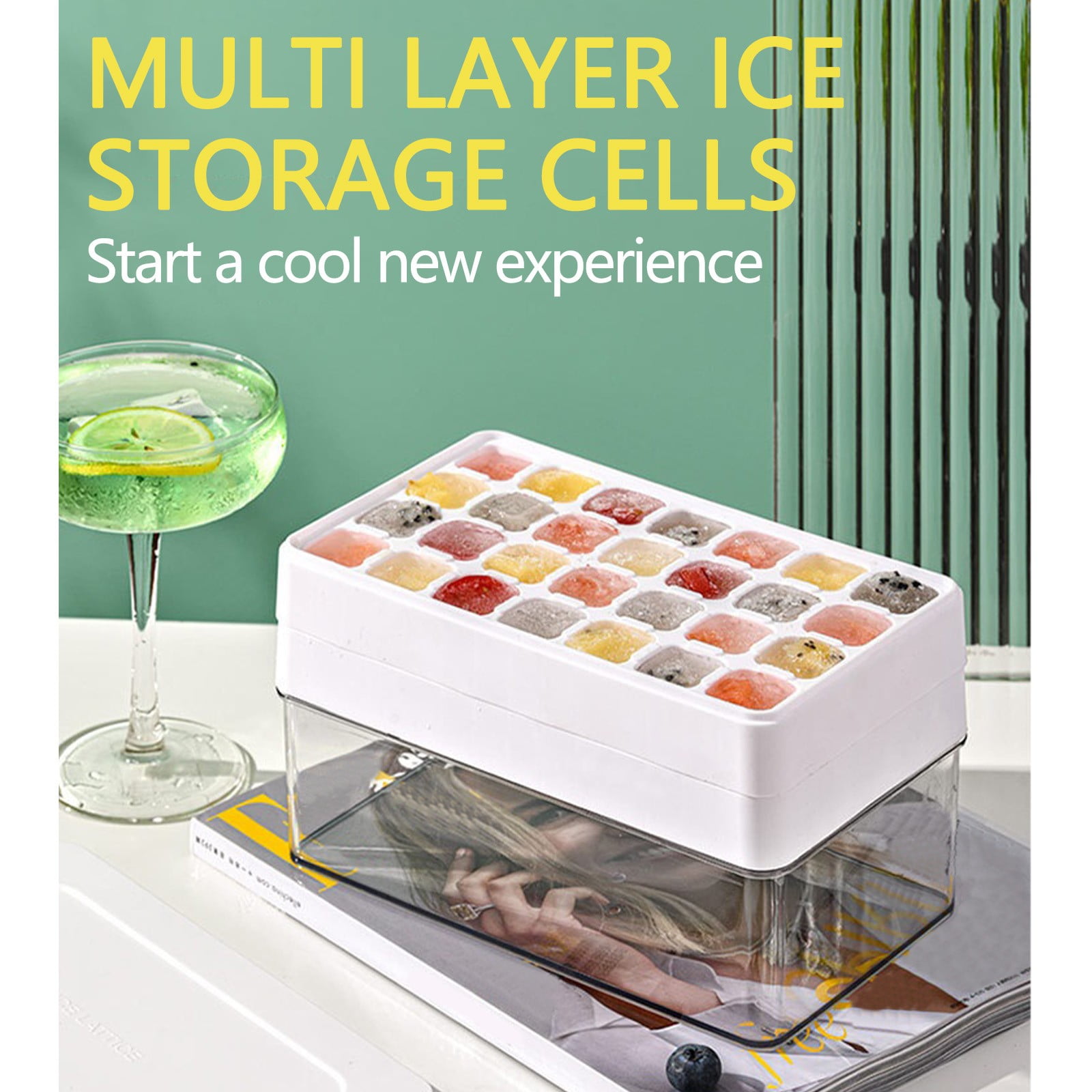 Wovilon Ice Cubes Tray with Lid And Spoon 2023 New Ice Cubes Maker, Ice Cubes Molds Ice Box Household Refrigerator Easy-Release Ice Lattice with Cover Ice Lattice