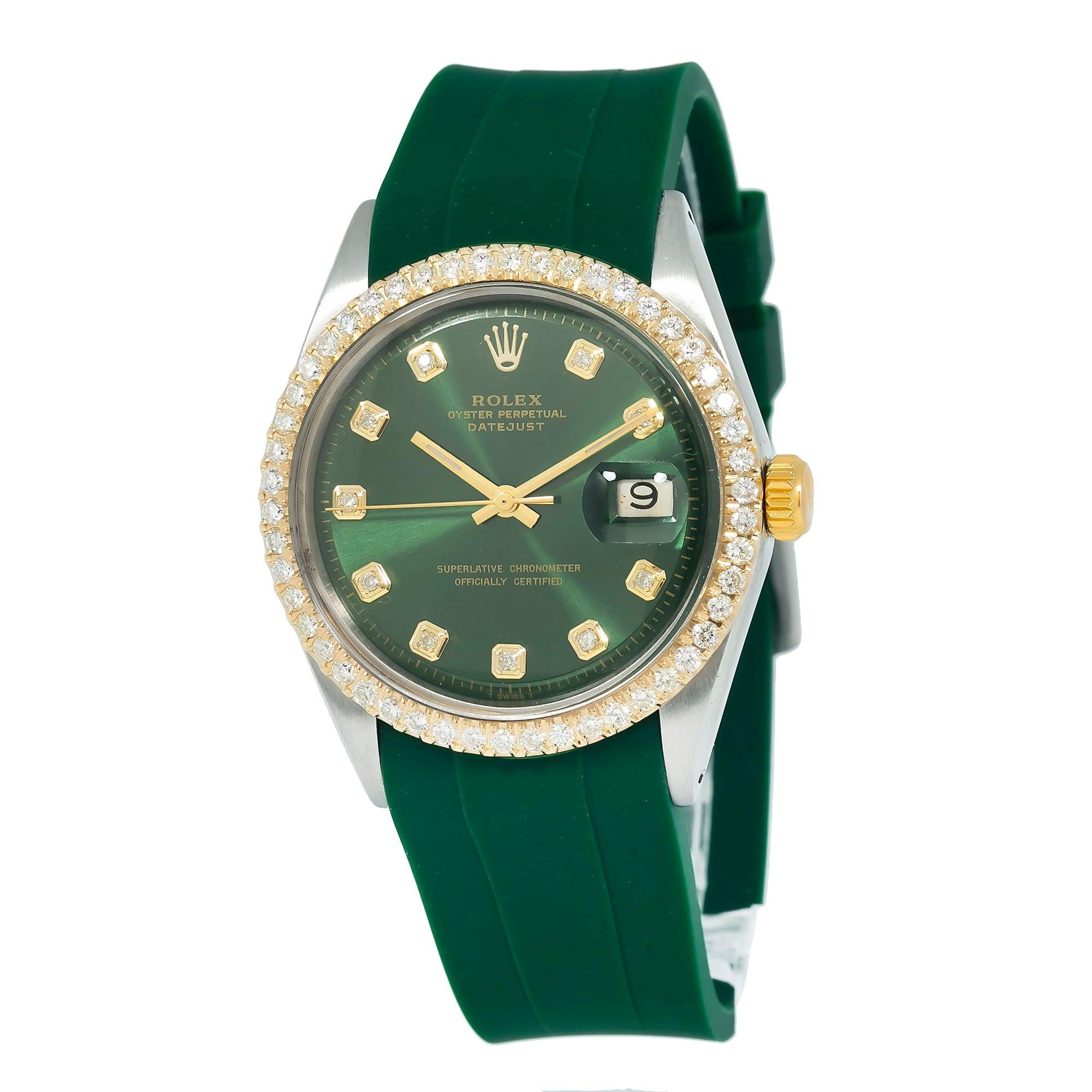 Pre-Owned Rolex Datejust 1601 36MM Green Diamond Dial With Diamond Bezel