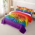 thumbnail image 3 of Manfei Kawaii Rainbow Bed Spread Queen, Love and Peace Groovy Queen Coverlet Set, Purple Orange, 3pcs, 1 Quilt and 2 Pillowcases, 3 of 7