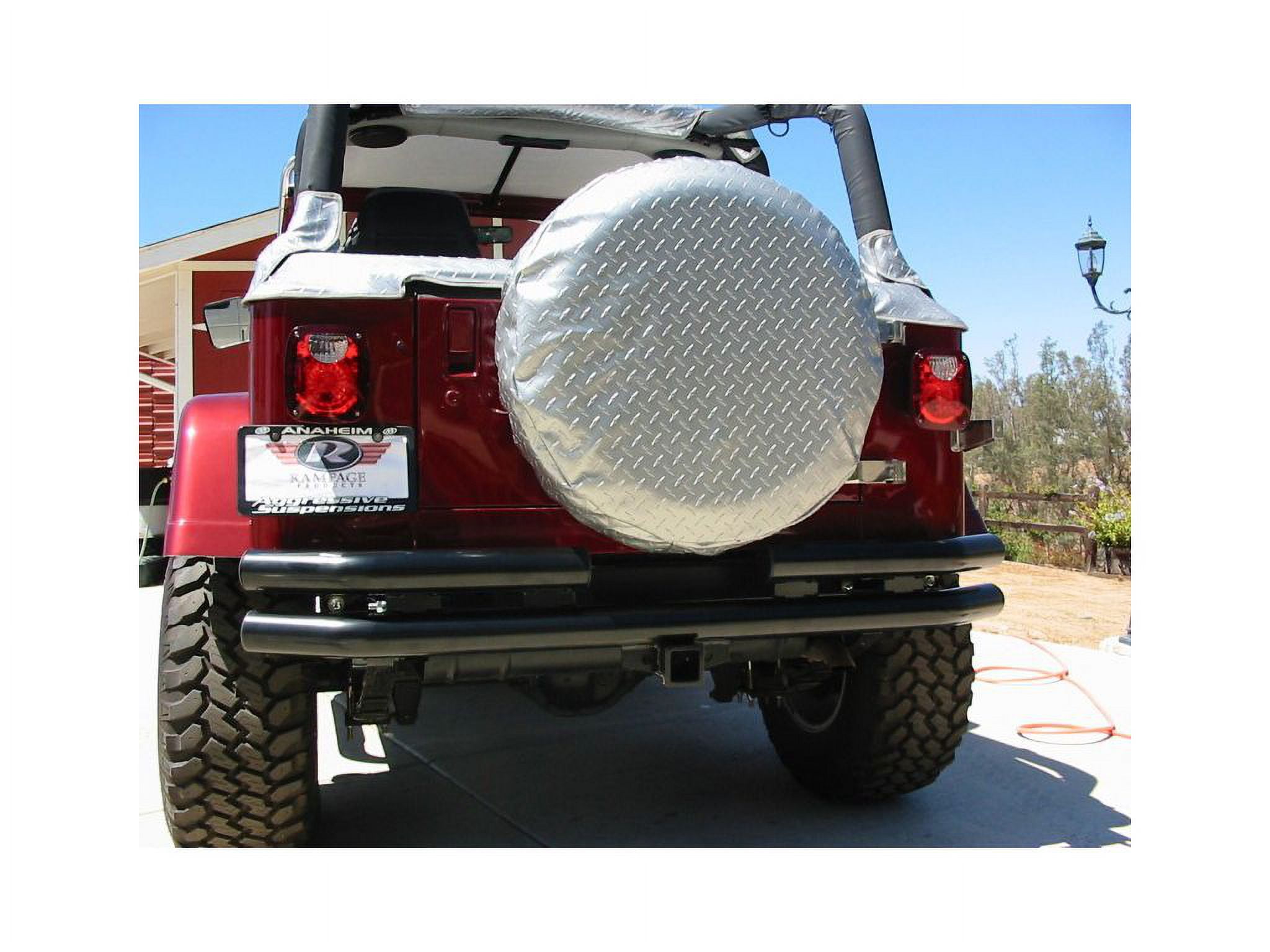 Rampage by RealTruck Rear Double Tube Bumper for Jeep Wrangler/CJ | Reciever Hitch, Stainless Steel, Polished | 8448 | Compatible with 1976 - 2006 Jeep CJ, Wrangler YJ & TJ