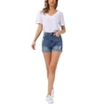 thumbnail image 2 of Denim Shorts for Women Stretchy Ripped Rolled Hem Cuffed Jean Shorts XS Blue, 2 of 6