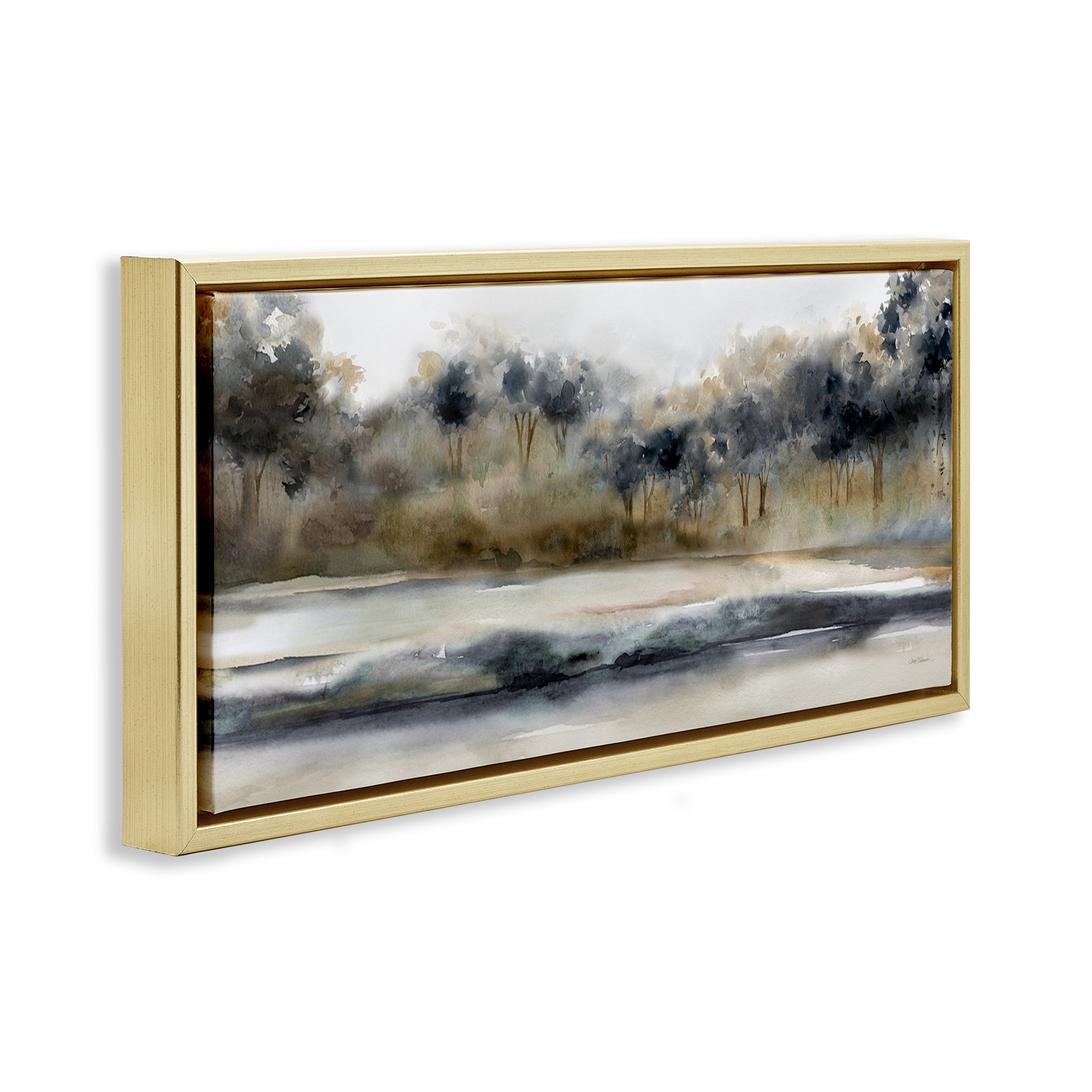 Stupell Industries Abstract Nature Grove Scenery Landscape Painting Gold Floater Framed Canvas Art Print Wall Art, 31 x 14