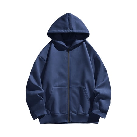 IVEYRTF Boys Girls Zip Up Hoodie Casual Jacket Long Sleeve Top with Pockets Full Zip Front Closure Kids Sweatshirt for Daily Wear School Travel Cold Weather(Navy#2 7-8 Years)