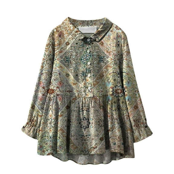 Cqxid525 Comfort Colors T-Shirts Linen Shirts For Women Summer Plus Size Loose Fit Cotton Blouses Long Sleeve Button Up Casual Floral Tops Beige L