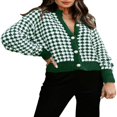 thumbnail image 1 of Cardigan Sweaters for Women Plaid Lightweight Cardigan V Neck Button Down Cardigan Long Sleeve Cable Knit Oversized Sweaters Tops, 1 of 6