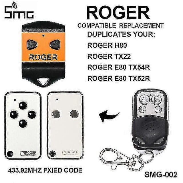 Roger H80 Tx22 Roger E80 Tx54r Tx52r Garage Door Remote Control Roger Remote Garage Key Duplicator For Gate Control 433.92mhz