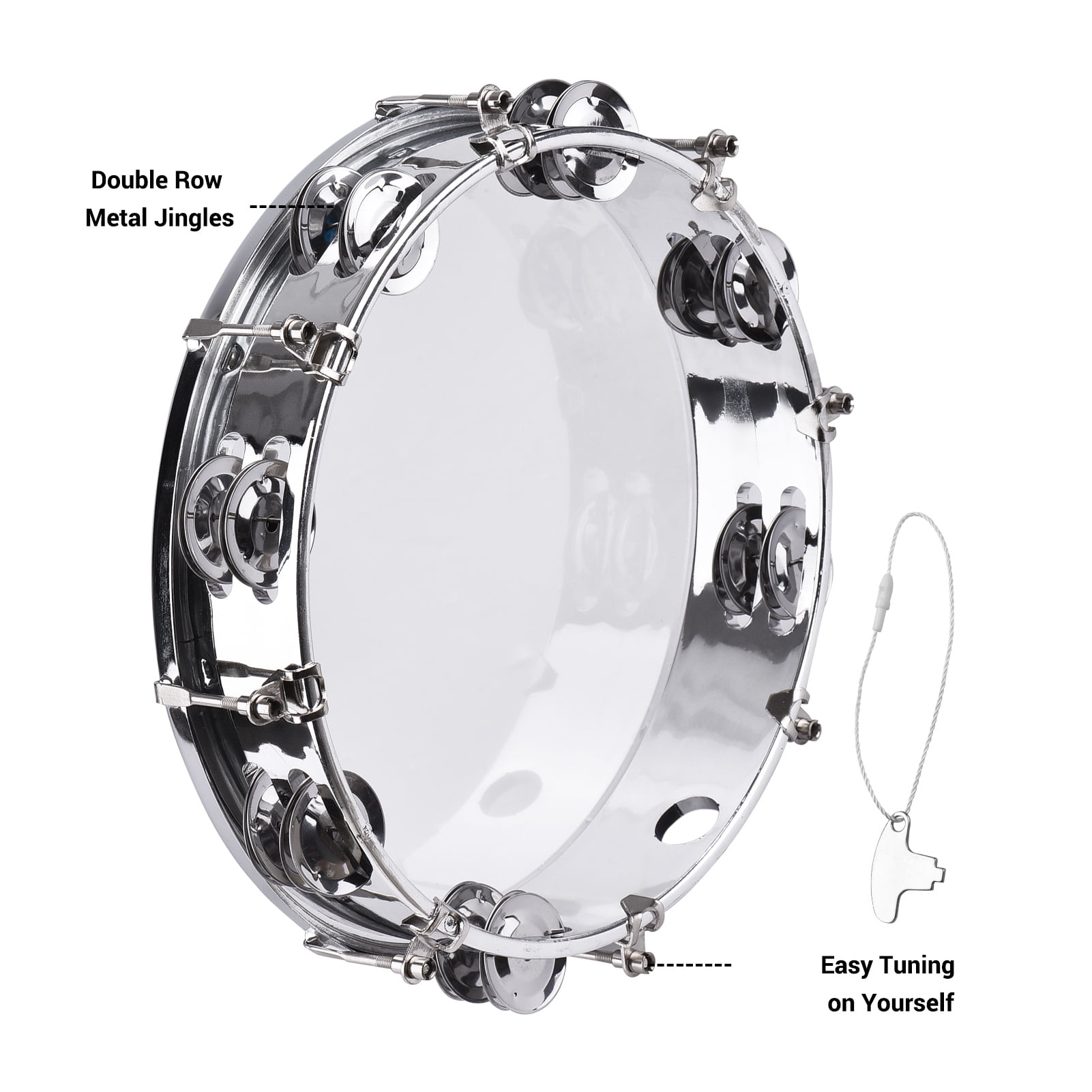 Tambourine,10-inch Handbell Hand Drum With Row Hand Drum Metal Percussion Dsfen 10-inch Percussion Row Hand Inch Row Bell Ziem 8 Inch Row Huiop Row Bell Hand 12pcs 8 Inch (silver)