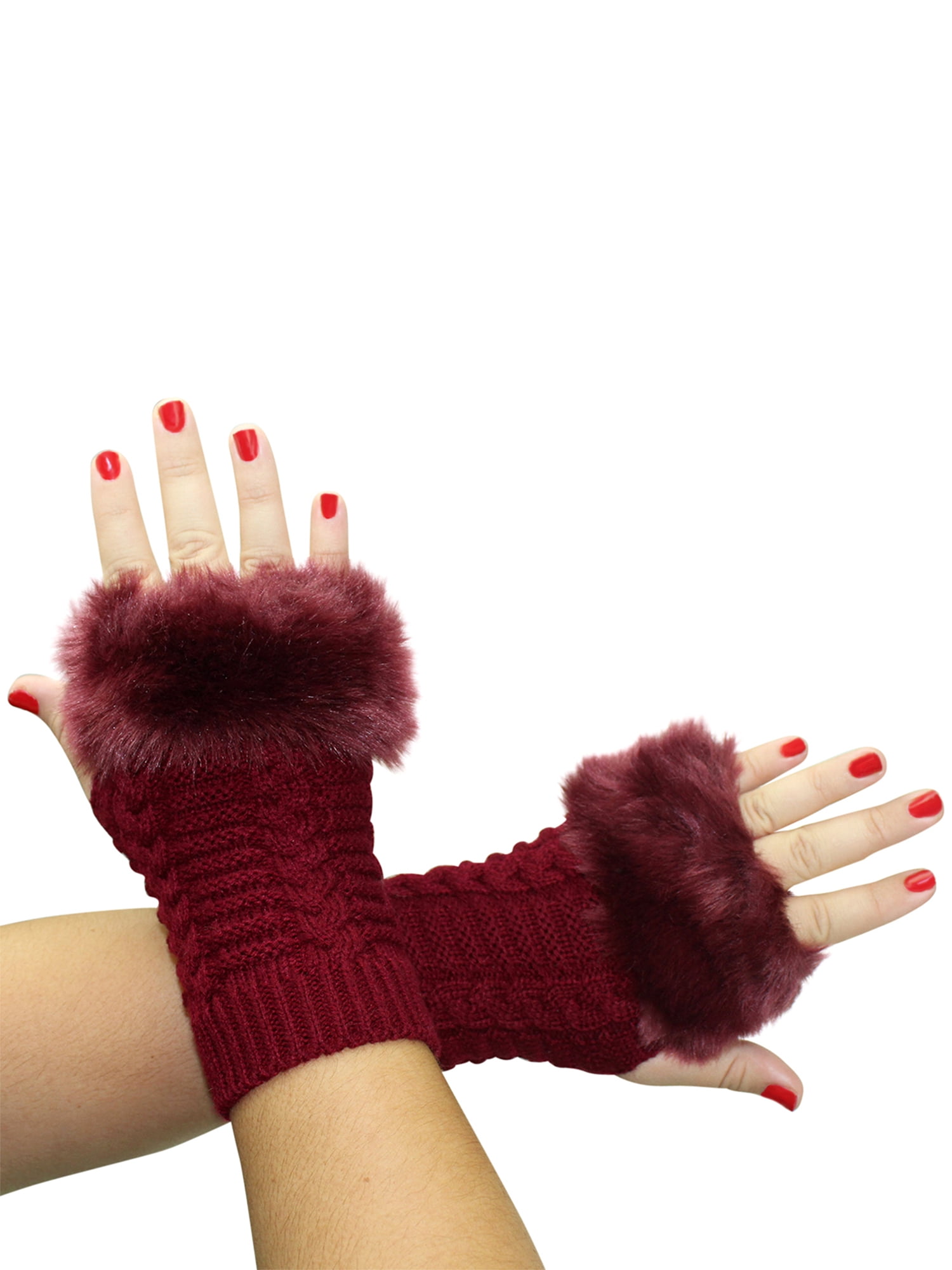 Women's Gloves Hand/Wrist Warmer Fur trim New Winter Gloves Finger-less Gloves 