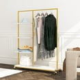thumbnail image 2 of EastVita Modern Garment Rack on Wheels Gold Clothing Rack with 4- Tier Shelves Clothes Display Racks for Bedroom, Boutique, Cloth Store Metal Pipe Hanging Rack, 2 of 7